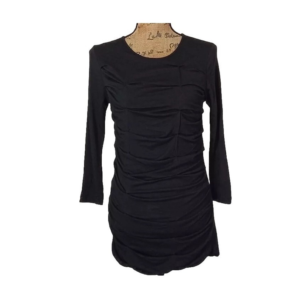 Kieran Blouse Black MED Stretch 3/4 Sl Puckered Front Tunic‎ Modal
